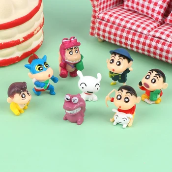 8шт Мини-фигурка Nohara Shinnosuke Q Версия Симпатичной аниме-фигурки Crayon Shin-chan Маленькая кукольная игрушка Изображение