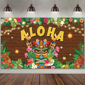 Гавайи Тики Бар Лето Луау Тропический цветочный Алоха Тотем вечеринка фото фон фото фон студийный плакат Изображение