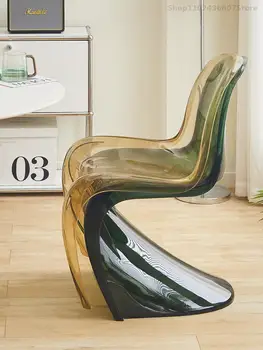 Горячая распродажа акриловый стул бытовой пластиковый обеденный стул современный простой прозрачный стул с сетчатой спинкой от знаменитого дизайнера Pan Dong Изображение