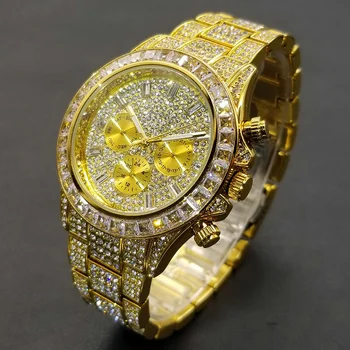 Горячие мужские часы в стиле хип-хоп, роскошные золотые часы с муассанитом, модные часы с дисплеем недели погружений из нержавеющей стали, прямая поставка 2022 г. Изображение