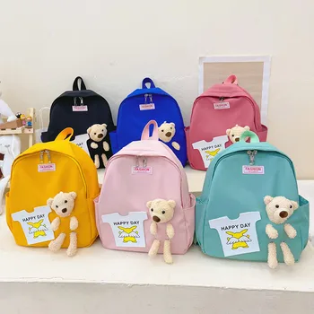 Детский рюкзак с милым кроликом, 2023, Новые школьные сумки для девочек с героями мультфильмов, Холщовый детский рюкзак, школьная сумка для детского сада, Маленькие рюкзаки Изображение