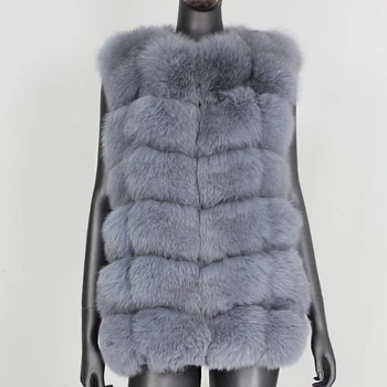 Зимняя куртка CXFS 2020, женская шуба из натурального меха, жилет из натурального лисьего меха, Тонкая толстая теплая верхняя одежда без рукавов, новая модная уличная одежда Изображение