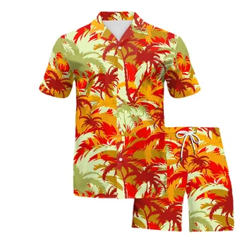 Мужской пляжный костюм B267-1019, летние брюки 2023 года, новая повседневная рубашка для отдыха на море с цифровой печатью, Европа и Америка Изображение