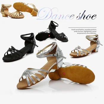 Оптовая продажа Детской обуви для латиноамериканских танцев, женской обуви для танцев бального танго, танцевальной обуви для девочек, детских сандалий для сальсы на низком каблуке Изображение