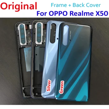 Оригинальная задняя крышка батарейного отсека для Oppo Realme X50 Задняя стеклянная дверь + средняя рамка с заменой кнопок регулировки громкости Изображение