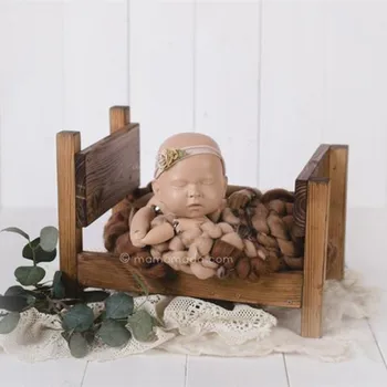 Ретро Деревянные Постельные принадлежности Реквизит для детской фотостудии Корзина для новорожденных Фон для фотосессии Съемная кроватка Изображение