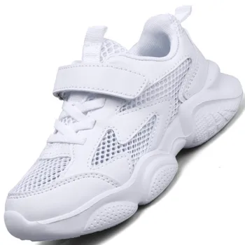 Сетчатая Белая спортивная обувь для мальчиков и девочек, Детские кроссовки для бега, весенние Дышащие кроссовки для отдыха, Повседневная обувь для малышей Изображение