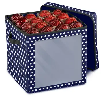 Складной Рождественский ящик для хранения, прочный, 64 безделушки, премиум-класса для хранения праздничных украшений для помолвки, новогодних украшений в помещении Изображение