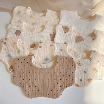 Хлопковые детские нагрудники с мультяшным принтом, полотенце для слюноотделения, салфетки для отрыжки новорожденных Изображение