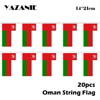 ЯЗАНИ 14 * 21 см 20 штук 5-метровый флаг Омана с принтом на шнуре, Национальные флаги и баннеры, украшение деятельности, Флаг мира на заказ Изображение