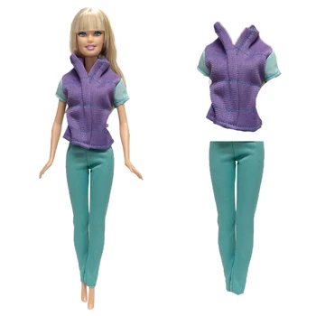 1 комплект модного костюма для зимней вечеринки: крутая куртка-рубашка с короткими рукавами + зеленые брюки для аксессуаров куклы Барби Toy 278E Изображение