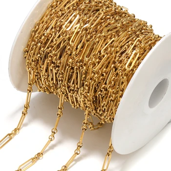 1 метр золотых кабельных цепочек из нержавеющей стали, Плоская цепочка, подходит для ожерелья 