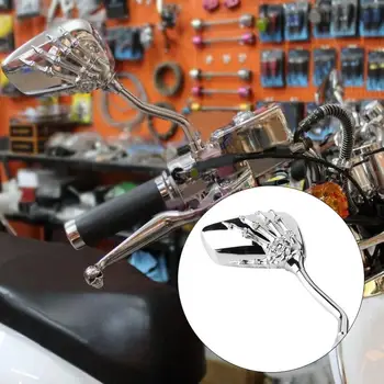 1 Пара левых и правых универсальных мотоциклетных хромированных боковых зеркал заднего вида в виде черепа Изображение