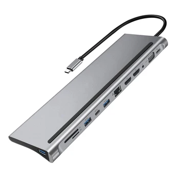 12-В-1 USB-концентратор Type-C от USB 3.1 до двойной HD-совместимой док-станции 4K с несколькими USB-разветвителями для Microsoft Surface Book 2 Изображение