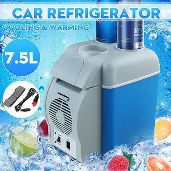 12 В Холодильник с морозильной камерой Обогреватель 7,5 л Мини-морозильник для автомобиля Электрический Портативный Дорожный холодильник-морозильник Холодильник Cooler Warmer & W9K6 Изображение