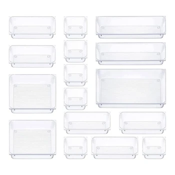 16 ШТ пластиковых ящиков-органайзеров для хранения прозрачных разделителей лотков для косметики, украшений Изображение