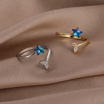 2022 Новое открытое кольцо с маленькой свежей голубой звездой в Южной Корее, Модное Простое Темпераментное универсальное кольцо, женские украшения Изображение