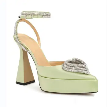 2023 Новые Свадебные сандалии для бурения воды в форме сердца, Летние пикантные женские туфли на шнуровке на высоком каблуке, туфли-лодочки на платформе, розовые, Белые, желтые Изображение