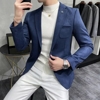 2023 Новый Мужской Пиджак Корейской версии Slim Suit Красивый Костюм Повседневный Замшевый Маленький Костюм Повседневная Одежда Блейзер Masculino Slim Fit Изображение