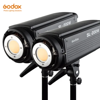 2x Студийная светодиодная лампа для непрерывной фотосъемки и видеосъемки Godox SL-200W 200Ws 5600K с пультом дистанционного управления Изображение
