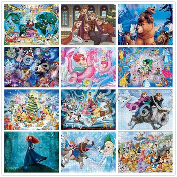 300/500/1000 Кусочков бумажного пазла Disney Princess Frozen Puzzle Car Disney Snow White Jigsaw Puzzle Распаковка Развивающей детской игрушки Изображение