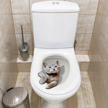 3D наклейки для кошачьего туалета, вид из отверстия, ванная комната, гостиная, домашний декор стен, наклейки, фон для плаката, Водонепроницаемая фреска с животными Изображение