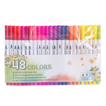 48 Цветных ручек для рисования эскизами, набор акварельных кистей с двойной головкой, Маркер для раскрашивания, принадлежности для рисования и каллиграфии Изображение