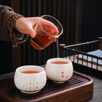 8,5x6 см Белая фарфоровая чашка для сутры в форме сердца, мастер-чашка, Чайный набор для приготовления чая Кунг-фу, одиночная чаша для чая, Чайная чашка Изображение