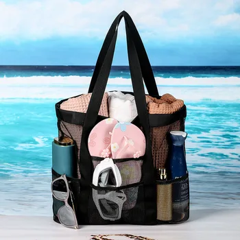8 карманов сетчатая пляжная сумка большой емкости пляжная сумка дорожная сумка для стирки фитнес плавание тренажерный зал спортивная сумка для хранения тотализаторов Изображение