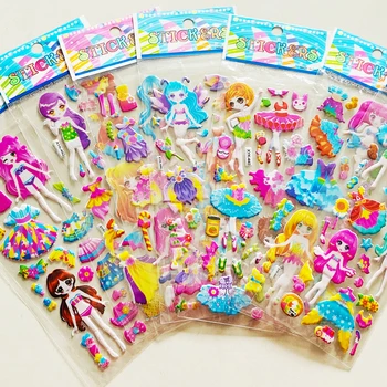8 листов / набор 3D мультяшных наклеек с пузырьками для девочек, сменная одежда, сделай сам, наклейка для ноутбука, книга, Кавайные детские игрушки, Подарки на день рождения Изображение