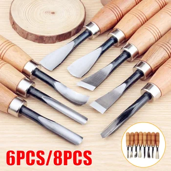 8шт и 6шт Инструменты для сухой ручной резьбы по дереву Woodpecker, профессиональный набор долот для деревообработки, инструменты для выдалбливания отверстий Изображение
