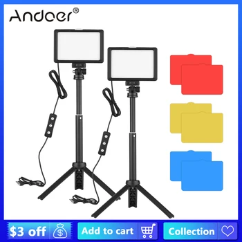 Andoer LED Video Lights 5600K С Регулируемой Яркостью Освещения И Адаптером Для Штативов Color Filterser для Прямой Трансляции Онлайн-Записи Встреч Изображение