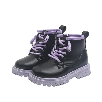 CUZULLAA/ Модные детские ботинки для мальчиков и девочек 2-12 лет, кожаные модные ботинки, Зима-осень, повседневная обувь для малышей, кроссовки 26-36 Изображение