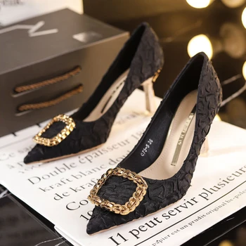 LLUUMIU / Женские Элегантные Вечерние свадебные туфли-лодочки; коллекция 2023 года; Пикантные женские тонкие туфли с острым носком На высоком каблуке-шпильке; универсальная обувь Изображение