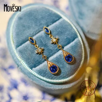 MOVESKI Роскошные серьги-гвоздики Eye Star Water Droplet из серебра 925 пробы с голубым цирконом, женские Европейские высококачественные свадебные украшения Изображение