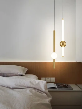 Nordic Light, Роскошная Прикроватная люстра для спальни, Высококачественная Фоновая лампа для гостиной, двойная подвесная линейная лампа Изображение