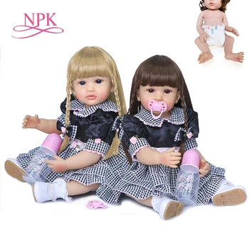 NPK 55 СМ новое поступление, оригинальная очень мягкая силиконовая кукла bebe для всего тела, возрожденная кукла для малышей, водонепроницаемая игрушка для ванны, два цвета волос Изображение
