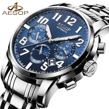Relogio Masculino AESOP, роскошные мужские часы, Автоматические механические часы, лидирующий бренд, светящиеся Военные Спортивные Водонепроницаемые часы для мужчин Изображение