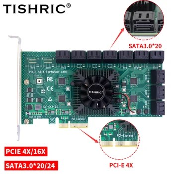TISHRIC PCIE SATA 4/16x До 20/24 Портов Карта расширения SATA 3,0 Множитель PCI Express 6 Гбит/с PCIE3.0 Контроллер Sata Дополнительная карта Изображение