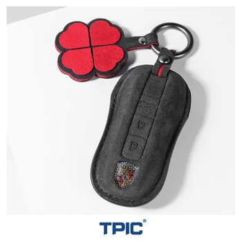TPIC Чехол Для Автомобильных Ключей Из Алькантары Keyless Cover Key Shell Для Porsche Panamera Spyder Carrera Macan Boxster Cayman Cayenne 911 970 981 Изображение