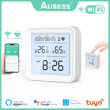 Tuya WiFi Датчик температуры и влажности Заряд батареи с ЖК-дисплеем и подсветкой Alexa Google Home Smart Life Изображение