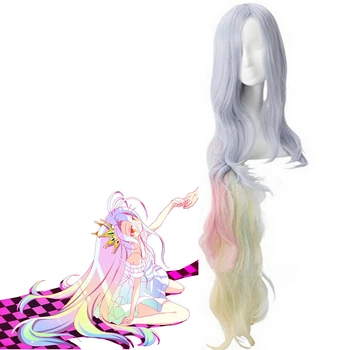 Аниме No Game No Life Shiro Парик длинные градиентные многоцветные волосы Термостойкие Синтетические Волосы ролевая игра Shiro Парики женские Изображение