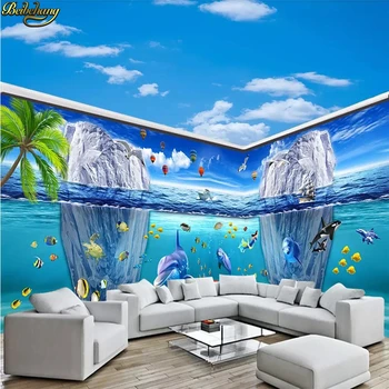 бейбеханг Пользовательские 3D обои фрески красивый подводный мир тема дельфина космические 3D обои для всего дома домашний декор Изображение