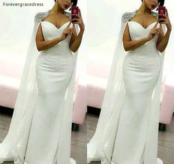 Белое вечернее платье в арабском дубайском стиле 2019, дешевая праздничная женская одежда из атласа русалки, вечернее платье для выпускного вечера, сшитое на заказ, большие размеры Изображение