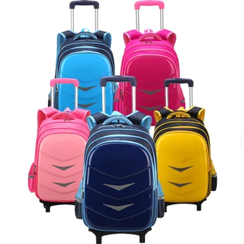 Бесплатная доставка Для мальчиков и девочек 2-6 классов начальной школы, водонепроницаемая детская школьная сумка-тележка, рюкзак с 2 светящимися колесами Изображение