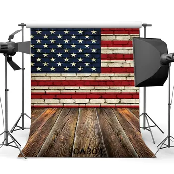 Бесшовные фоны для фотосъемки с американским флагом и звездно-полосатым узором, ностальгия по кирпичной стене, деревянные фоны для фотографий Изображение