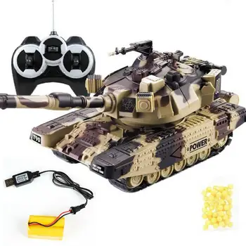 Боевой танк 1: 32, тяжелая Большая интерактивная военная игрушечная машинка с дистанционным управлением, стреляющая пулями, модель электронных игрушек для мальчиков Изображение