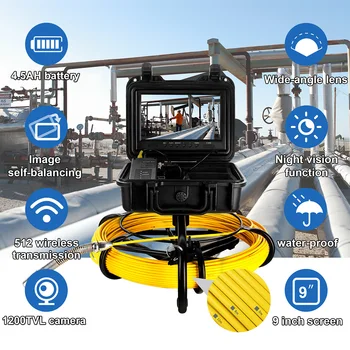 Видеокамера для осмотра трубопровода, Дренажная канализация, промышленный эндоскоп-бороскоп с 9-дюймовым ЖК-экраном, стабилизация изображения, карта памяти 8 ГБ Изображение