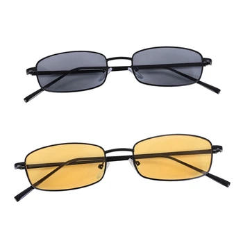 Винтажные солнцезащитные очки Унисекс, 2 предмета, прямоугольные очки маленьких оттенков, солнцезащитные очки S8004, черная оправа серого и Черная оправа желтого цвета Изображение