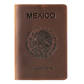 Высококачественная обложка для паспорта ручной работы из натуральной кожи для мексиканского держателя кредитной карты, винтажный Мужской Женский футляр для паспорта, дорожный кошелек Изображение